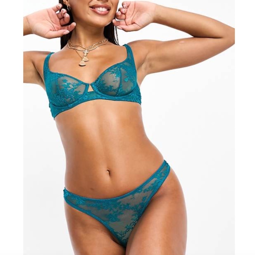 ASOS Design Cate Lace Bra and Thong Set in Teal